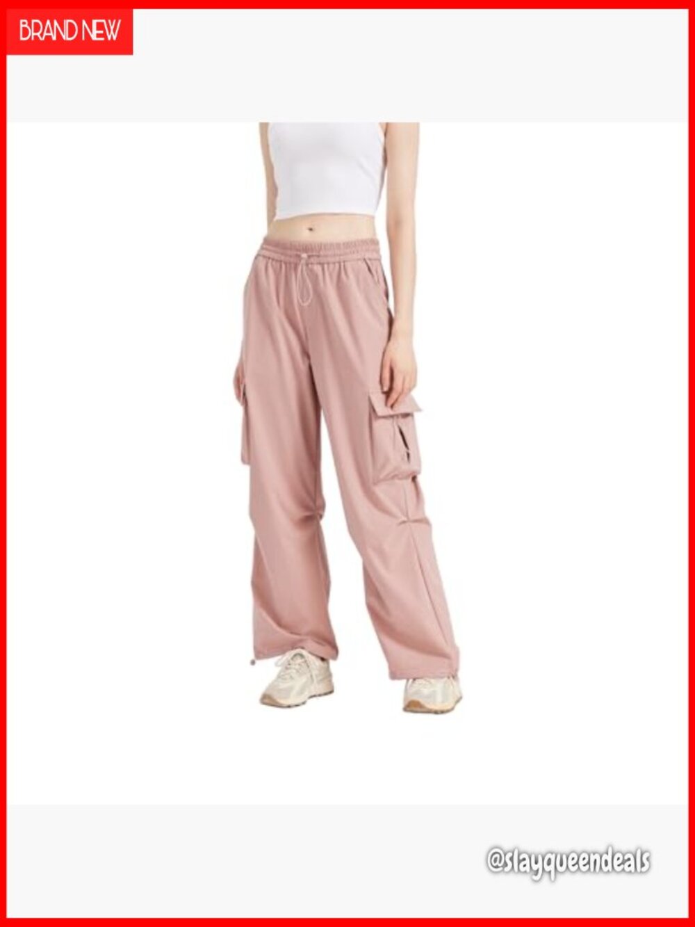 Wide Leg Cargo Pants with 5 Pockets, Waterproof Stretch Fabric, Elastic Waist - Picture 2 of 7